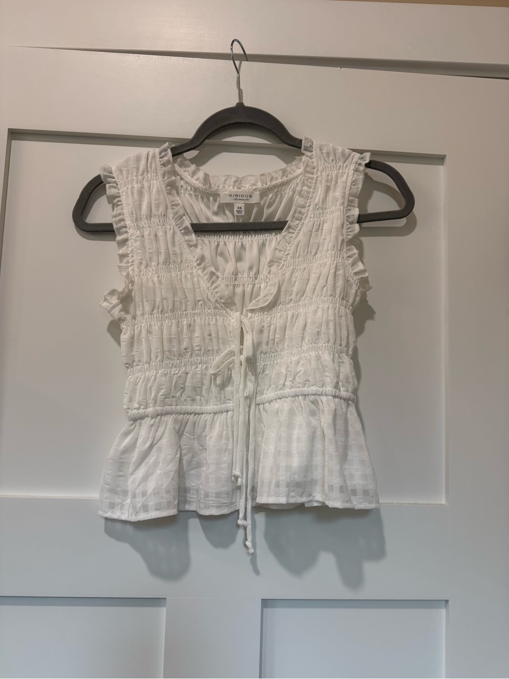 Knox Rose White Smocked Tie-Front Peplum Crop Top